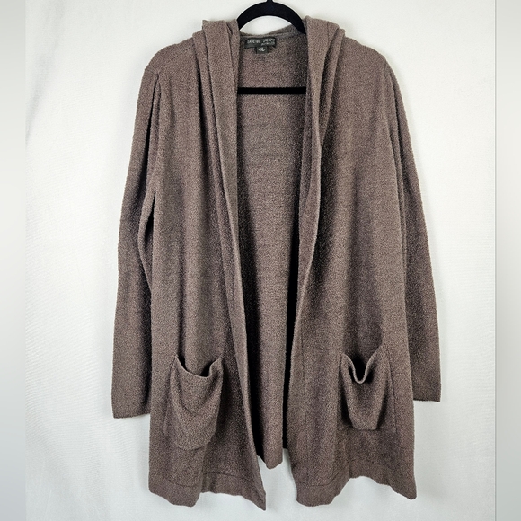 Barefoot Dreams CozyChic Lite Style 480 Long Hooded Cardigan Brown Mocha 1X - Picture 1 of 6